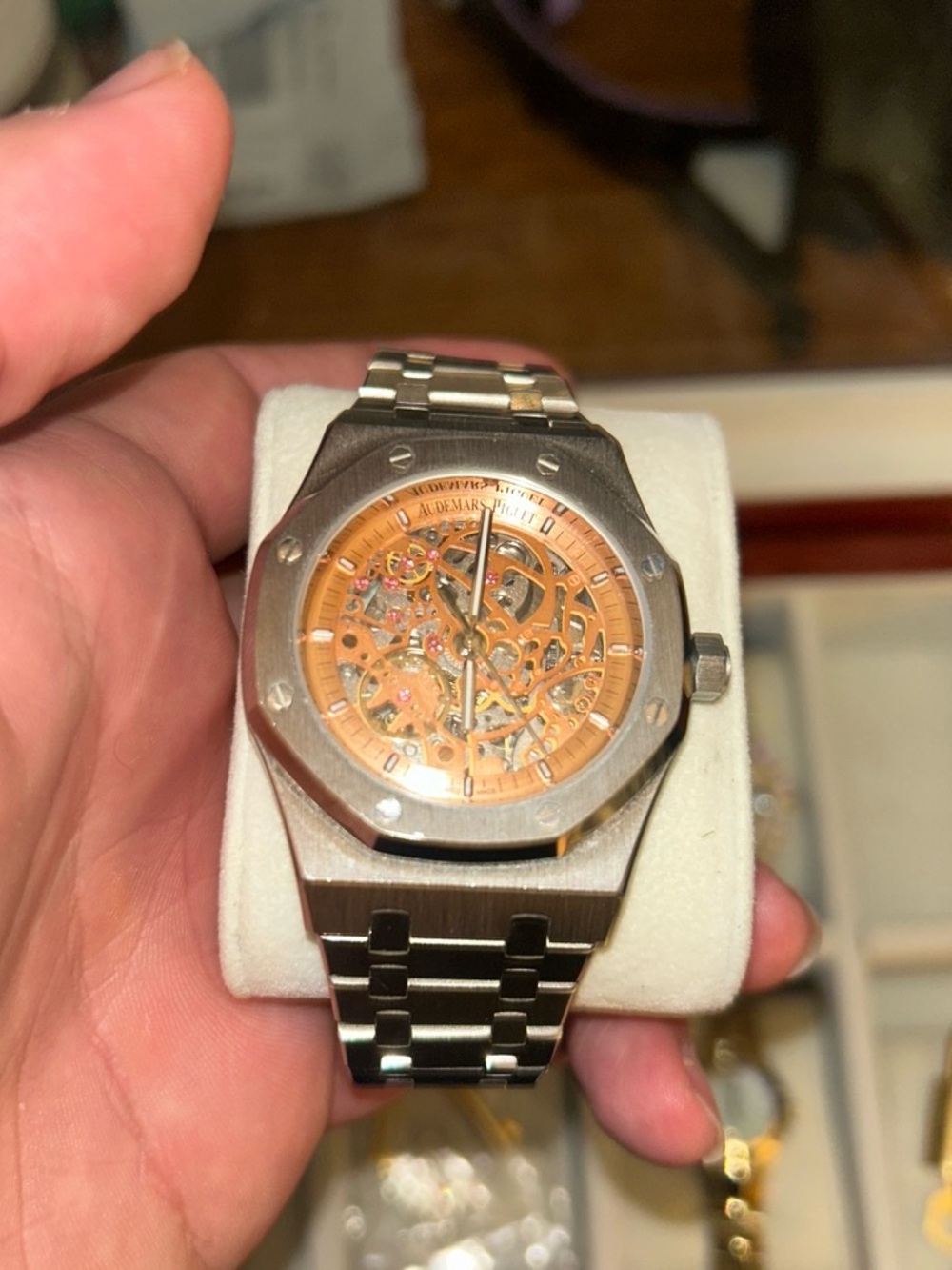 Audemars Piguet Men's Stainless Steel Watch with Rose Gold Skeleton Dial